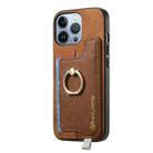 For iPhone 15 Retro Magsafe Cross Leather Ring Holder Card Bag Phone Case(Brown) - 2