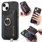 For iPhone 15 Plus Retro Magsafe Cross Leather Ring Holder Card Bag Phone Case(Black) - 1