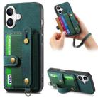 For iPhone 16 Retro Cross Wristband Wallet Leather Back Phone Case(Green) - 1