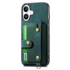 For iPhone 16 Retro Cross Wristband Wallet Leather Back Phone Case(Green) - 2