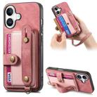 For iPhone 16 Retro Cross Wristband Wallet Leather Back Phone Case(Pink) - 1