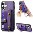 For iPhone 16 Retro Cross Wristband Wallet Leather Back Phone Case(Purple) - 1