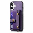 For iPhone 16 Retro Cross Wristband Wallet Leather Back Phone Case(Purple) - 2