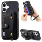 For iPhone 16 Retro Cross Wristband Wallet Leather Back Phone Case(Black) - 1