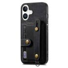 For iPhone 16 Retro Cross Wristband Wallet Leather Back Phone Case(Black) - 2