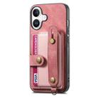 For iPhone 16 Plus Retro Cross Wristband Wallet Leather Back Phone Case(Pink) - 2