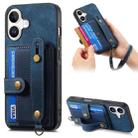 For iPhone 16 Plus Retro Cross Wristband Wallet Leather Back Phone Case(Blue) - 1