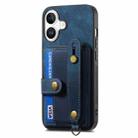 For iPhone 16 Plus Retro Cross Wristband Wallet Leather Back Phone Case(Blue) - 2