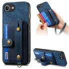 For iPhone 16e Retro Cross Wristband Wallet Leather Back Phone Case(Blue) - 1