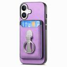 For iPhone 16 Retro Folding Ring Holder Card Bag MagSafe Phone Case(Purple) - 2