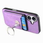 For iPhone 16 Retro Folding Ring Holder Card Bag MagSafe Phone Case(Purple) - 3