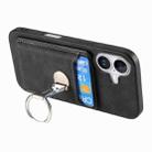 For iPhone 16 Retro Folding Ring Holder Card Bag MagSafe Phone Case(Black) - 3