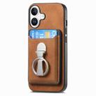 For iPhone 16 Retro Folding Ring Holder Card Bag MagSafe Phone Case(Brown) - 2