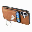 For iPhone 16 Retro Folding Ring Holder Card Bag MagSafe Phone Case(Brown) - 3