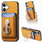 For iPhone 16 Retro Folding Ring Holder Card Bag MagSafe Phone Case(Yellow) - 1