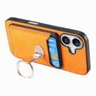 For iPhone 16 Retro Folding Ring Holder Card Bag MagSafe Phone Case(Yellow) - 3