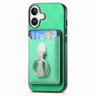 For iPhone 16 Retro Folding Ring Holder Card Bag MagSafe Phone Case(Green) - 2