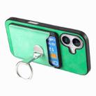 For iPhone 16 Retro Folding Ring Holder Card Bag MagSafe Phone Case(Green) - 3