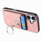 For iPhone 16 Retro Folding Ring Holder Card Bag MagSafe Phone Case(Pink) - 3