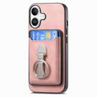 For iPhone 16 Plus Retro Folding Ring Holder Card Bag MagSafe Phone Case(Pink) - 2