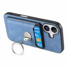 For iPhone 16 Plus Retro Folding Ring Holder Card Bag MagSafe Phone Case(Blue) - 3