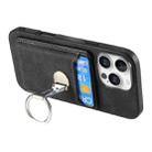 For iPhone 16 Pro Retro Folding Ring Holder Card Bag MagSafe Phone Case(Black) - 3