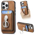 For iPhone 16 Pro Retro Folding Ring Holder Card Bag MagSafe Phone Case(Brown) - 1