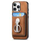 For iPhone 16 Pro Retro Folding Ring Holder Card Bag MagSafe Phone Case(Brown) - 2