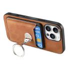 For iPhone 16 Pro Retro Folding Ring Holder Card Bag MagSafe Phone Case(Brown) - 3