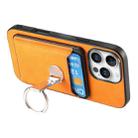 For iPhone 16 Pro Retro Folding Ring Holder Card Bag MagSafe Phone Case(Yellow) - 3