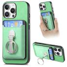 For iPhone 16 Pro Retro Folding Ring Holder Card Bag MagSafe Phone Case(Green) - 1