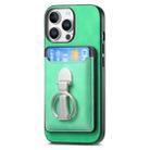 For iPhone 16 Pro Retro Folding Ring Holder Card Bag MagSafe Phone Case(Green) - 2