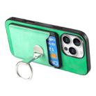 For iPhone 16 Pro Retro Folding Ring Holder Card Bag MagSafe Phone Case(Green) - 3