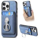 For iPhone 16 Pro Retro Folding Ring Holder Card Bag MagSafe Phone Case(Blue) - 1