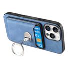 For iPhone 16 Pro Retro Folding Ring Holder Card Bag MagSafe Phone Case(Blue) - 3