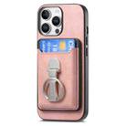 For iPhone 16 Pro Max Retro Folding Ring Holder Card Bag MagSafe Phone Case(Pink) - 2