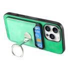 For iPhone 15 Pro Retro Folding Ring Holder Card Bag MagSafe Phone Case(Green) - 3
