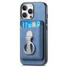 For iPhone 14 Plus Retro Folding Ring Holder Card Bag MagSafe Phone Case(Blue) - 2