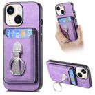 For iPhone 13 Retro Folding Ring Holder Card Bag MagSafe Phone Case(Purple) - 1