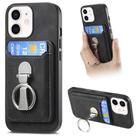 For iPhone 12 Retro Folding Ring Holder Card Bag MagSafe Phone Case(Black) - 1