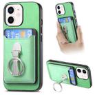 For iPhone 12 Retro Folding Ring Holder Card Bag MagSafe Phone Case(Green) - 1