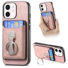 For iPhone 12 Retro Folding Ring Holder Card Bag MagSafe Phone Case(Pink) - 1