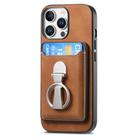For iPhone 11 Pro Max Retro Folding Ring Holder Card Bag MagSafe Phone Case(Brown) - 2