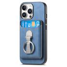 For iPhone 11 Pro Max Retro Folding Ring Holder Card Bag MagSafe Phone Case(Blue) - 2