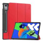 For Lenovo Xiaoxin Pad Pro 12.7 2025 ENKAY Tri-fold Custer Texture Platic Leather Smart Tablet Case(Red) - 1