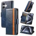 For iPhone 16 CaseNeo Splicing Dual Magnetic Buckle Leather Phone Case(Blue) - 1