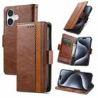 For iPhone 16 CaseNeo Splicing Dual Magnetic Buckle Leather Phone Case(Brown) - 1