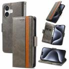 For iPhone 16 CaseNeo Splicing Dual Magnetic Buckle Leather Phone Case(Gray) - 1