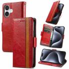 For iPhone 16 CaseNeo Splicing Dual Magnetic Buckle Leather Phone Case(Red) - 1