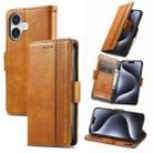 For iPhone 16 Plus CaseNeo Splicing Dual Magnetic Buckle Leather Phone Case(Khaki) - 1